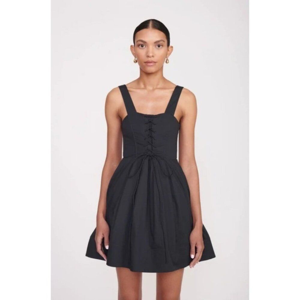Staud Black Mini Sutton Dress Size 0 Babydoll Luxury Event Party Cocktail